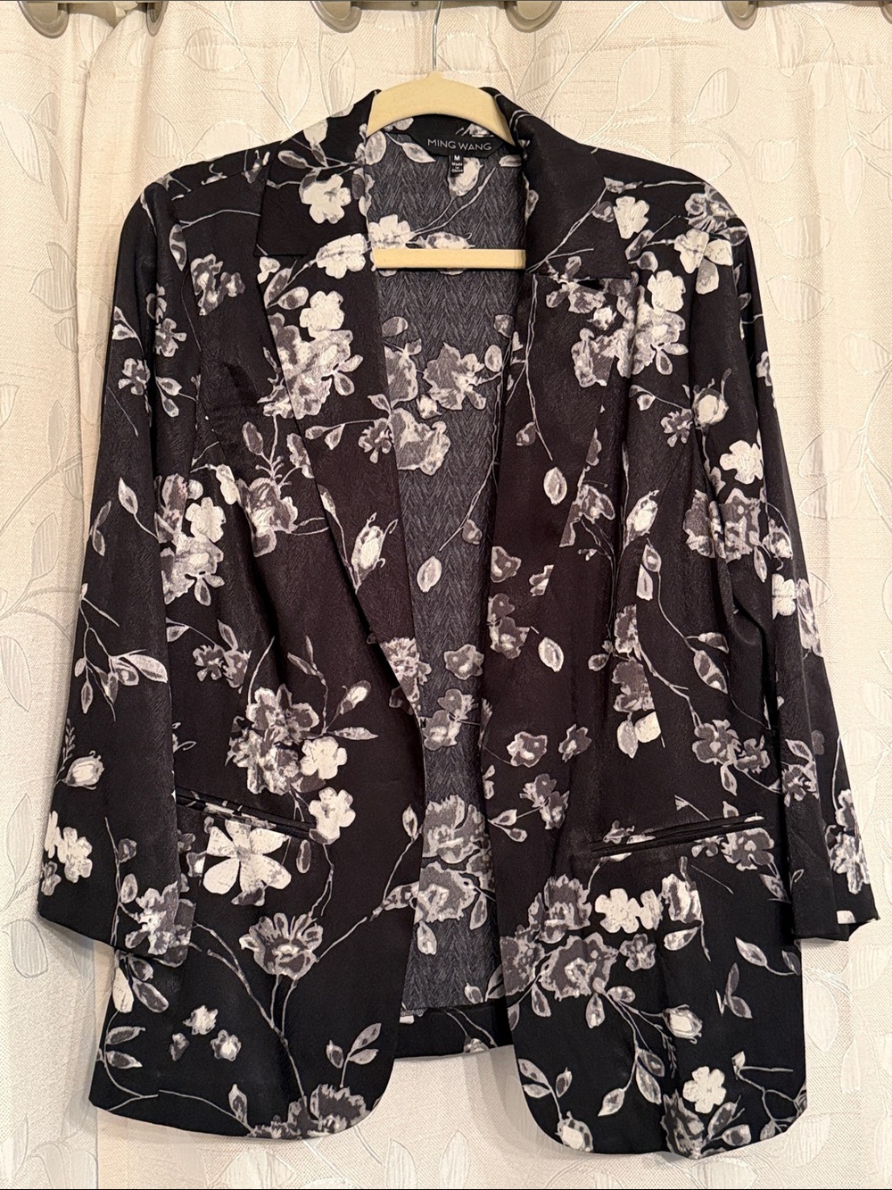 Ming Wang Black Blazer with White Floral Print